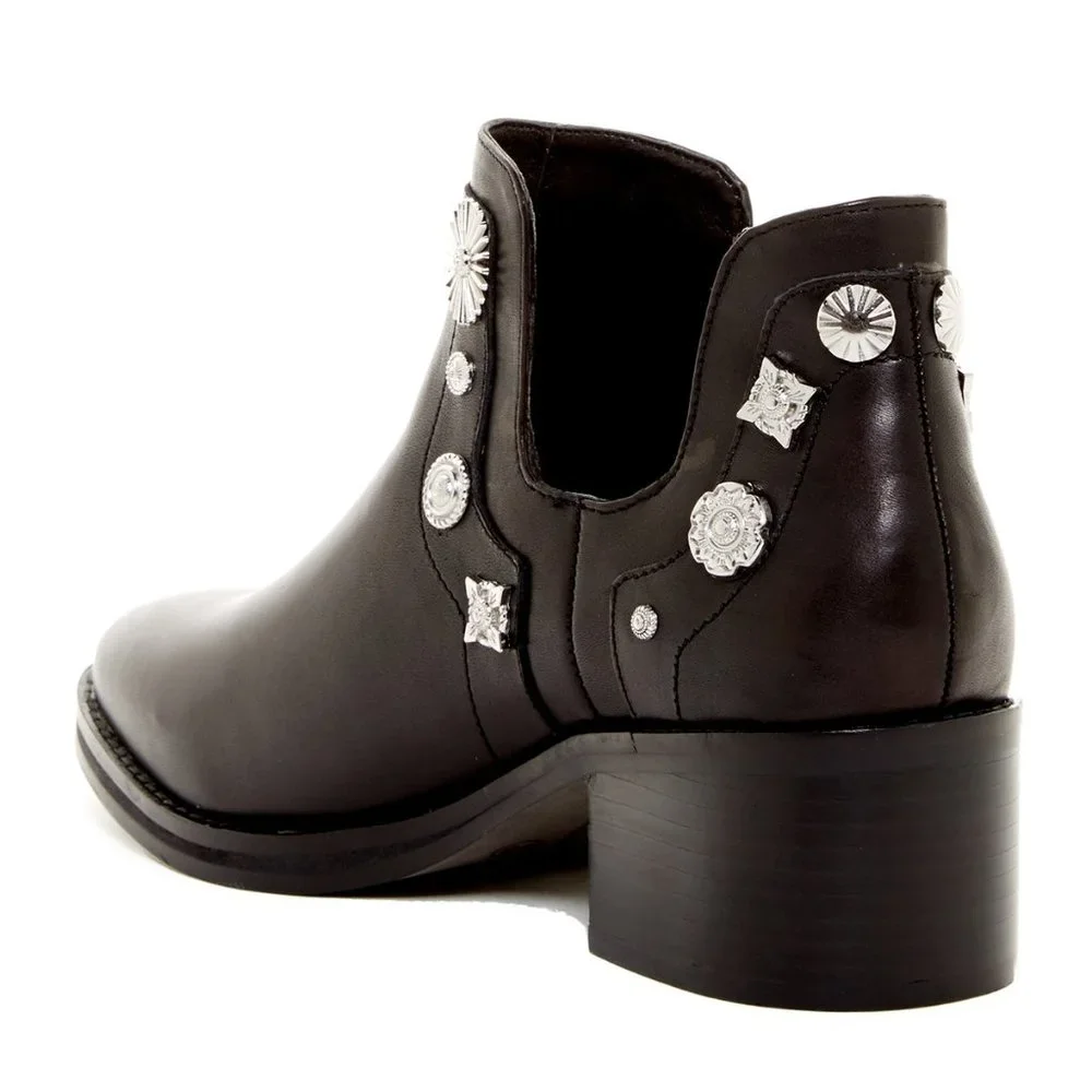 Miista New Boots Black Stud Embellished Booties Leather Women's 9.5 Chic! - Picture 4 of 17